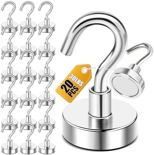 DIYMAG Magnetic Hooks - 30lb+, 20 Pack, Heavy Duty, Silver, for Cruise/Home