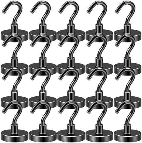 DIYMAG Black Magnetic Hooks - 80lb Heavy Duty, 20 Pack, Neodymium, for Home/Work